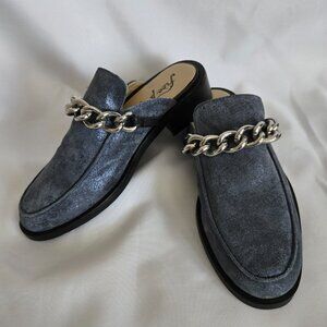 Free People Vida Mules SZ 37 (6.5) Rare Indigo Metallic Color